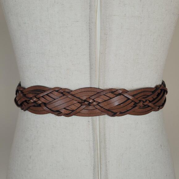 Lauren Ralph Lauren Belt Large Brown Leather Braided Woven Plaited Wide Boho main image 5